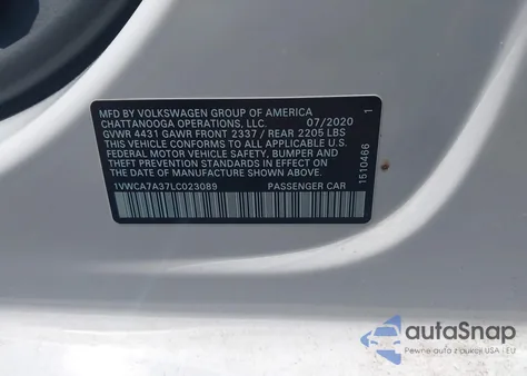 2020 Volkswagen Passat 2.0T Sel z USA, uszkodzony, nr VIN 1VWCA7A37LC023089